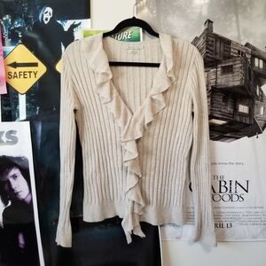 Beige/Cream Sweater with a Ruffled Neckline